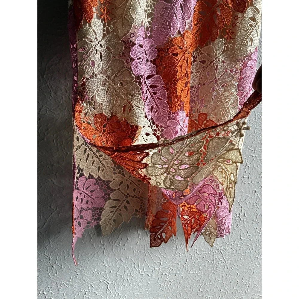 Adelyn Rae Crochet Lace Midi Dress XS Floral Orange Pink Boho‎ V-Neck